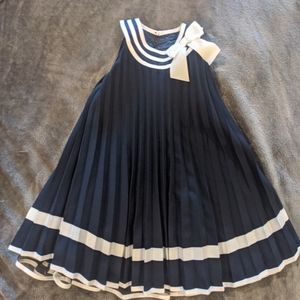 Preppy toddler pleated dress navy w/ white